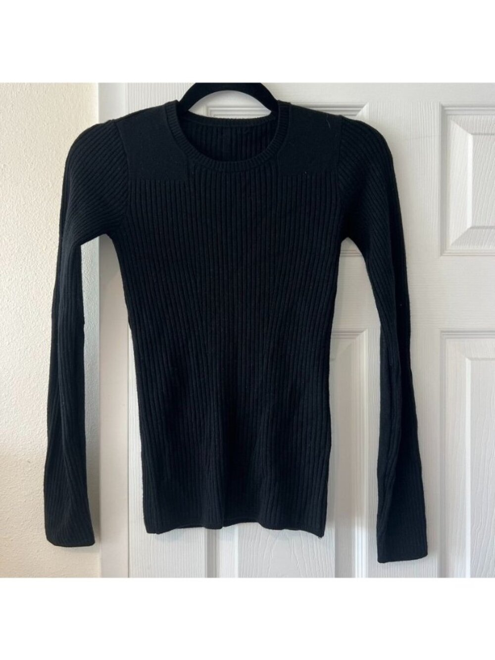 Rag & Bone Audrina Washable Wool Rib Knit Black Crewneck Sweater